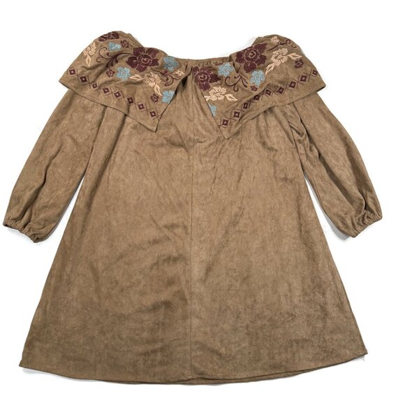 Mittoshop Tunic Suede Dress Womens‎ Medium Embroidered Beige Pullover Boho New - Picture 8 of 8